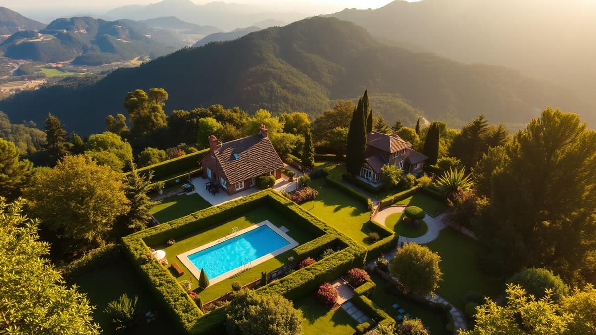 Paysage des Pyrénées avec jardin entretenu